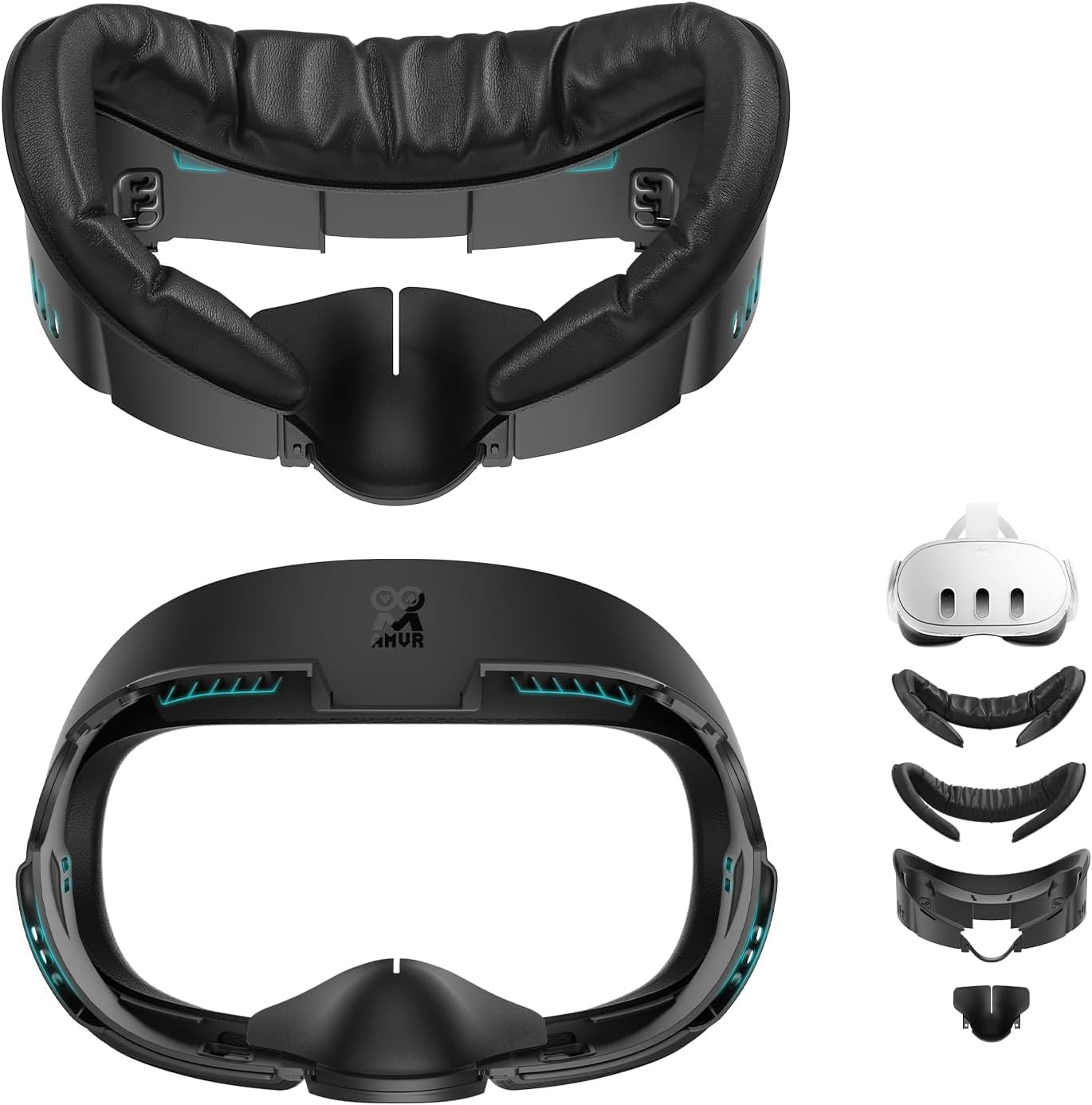 AMVR FC1 Face Pad Facial Interface Compatible with Meta/Oculus Quest 3 Accessories, with Soft PU Cover Pad Replacement and Breathable Ice Silk Cotton, Not Compatible with Quest 3s