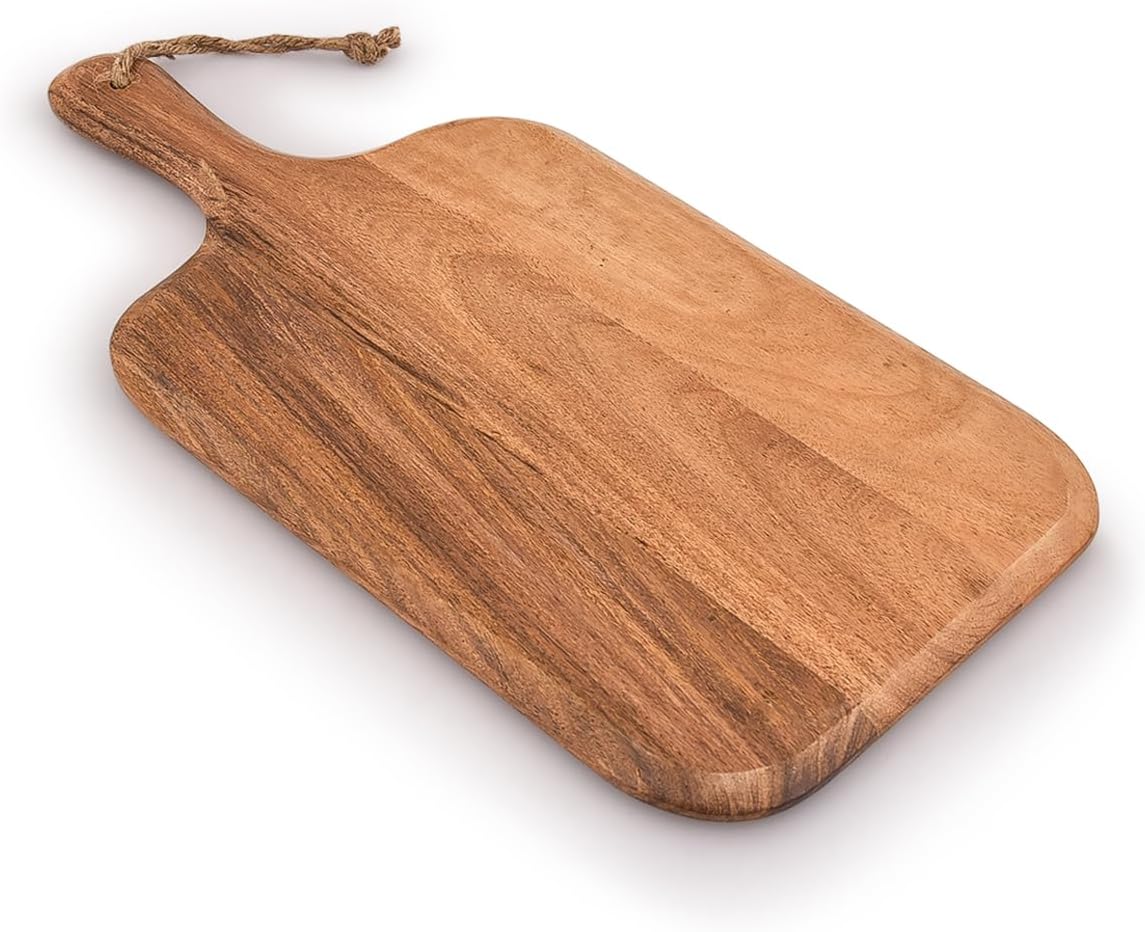 Samhita Acacia Wood Cutting Board, for Meat, Cheese, Bread, Vegetables & Fruits, with Grip Handle (15" x 7")