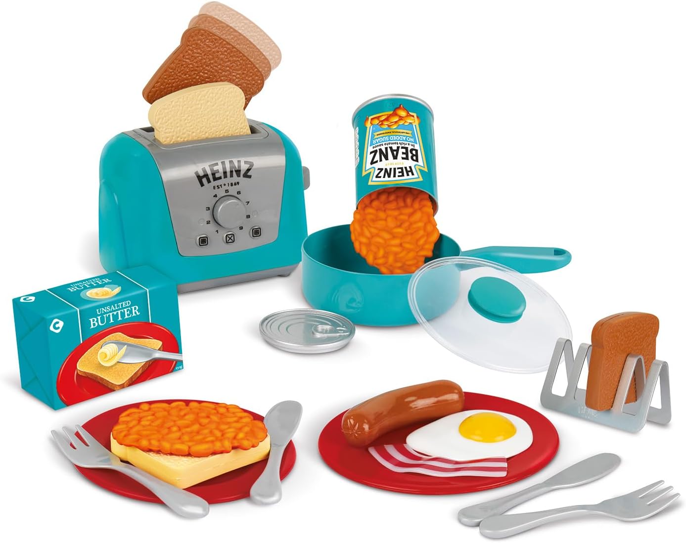 Casdon Heinz All-Day Breakfast Cook Set | 20-Piece Breakfast Play Set For Children Aged 2+ | Includes Official Licensed Heinz Toy Toaster And Squeezy Tomato Ketchup