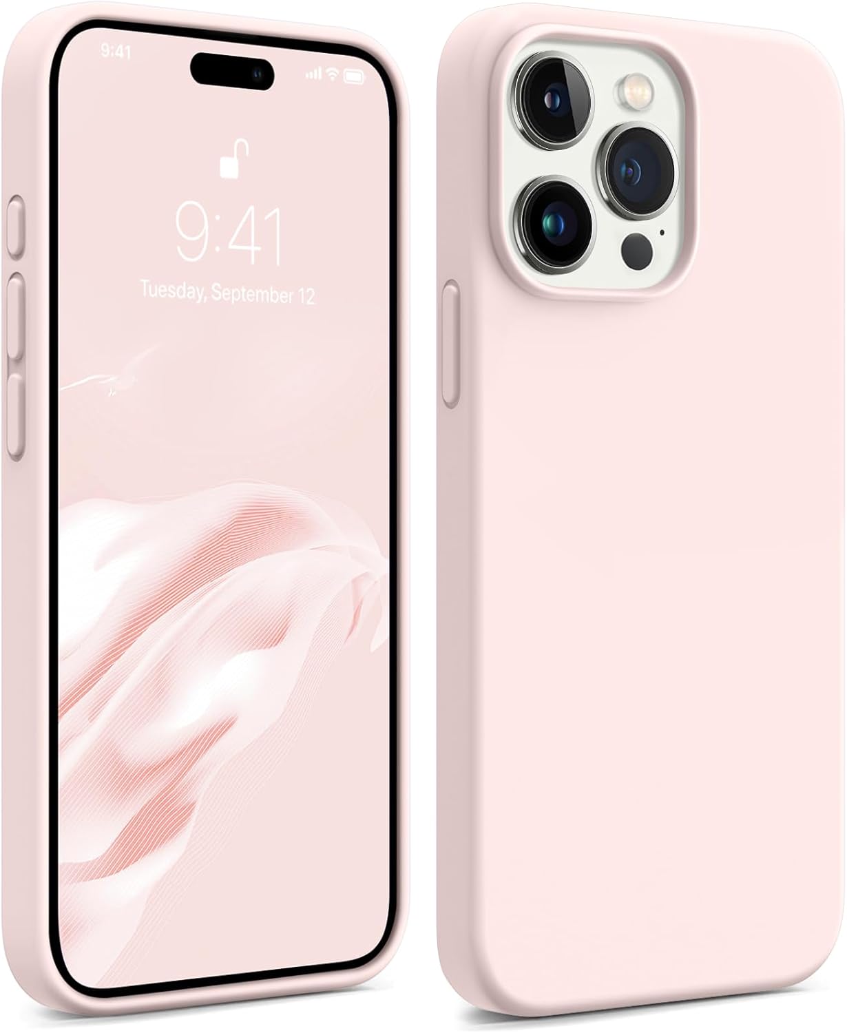 AOTESIER Shockproof for iPhone 15 Pro Case, [Food Grade Silicone] Phone Case [Military Drop Protection] with Soft Anti-Scratch Microfiber Lining, 6.1 inch, Chalk Pink