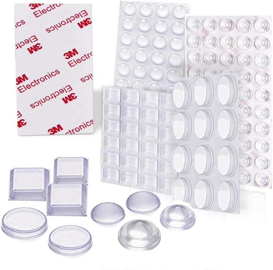 Uni-Fine 4 Sizes Transparent Silicone Pads, Soft Door Bumpers Self Adhesive Noise Dampening Pads Elastic Door Buffer Furniture Pad, Hemisphere/Trapezoid/Conical for Drawers Glass Non Slip(107Pcs)