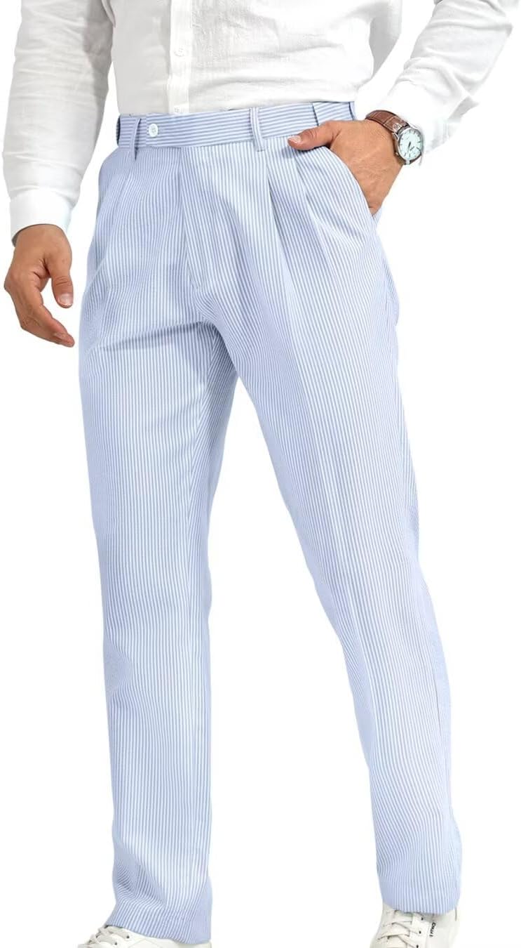Mens Suit Seersucker Pants Lightweight Summer Seersucker Sport Coat Pant Set Fit Suits Trousers for Men Beach Outfit