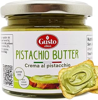 GUSTO ETNA Pistachio Butter Sweet Spreadable Cream, 6.7 oz (190g) Rich & Nutty Pistachios Cream for Knafeh Dubai Pistachio Chocolate Bars, Product of Sicily, Italy, No GMO