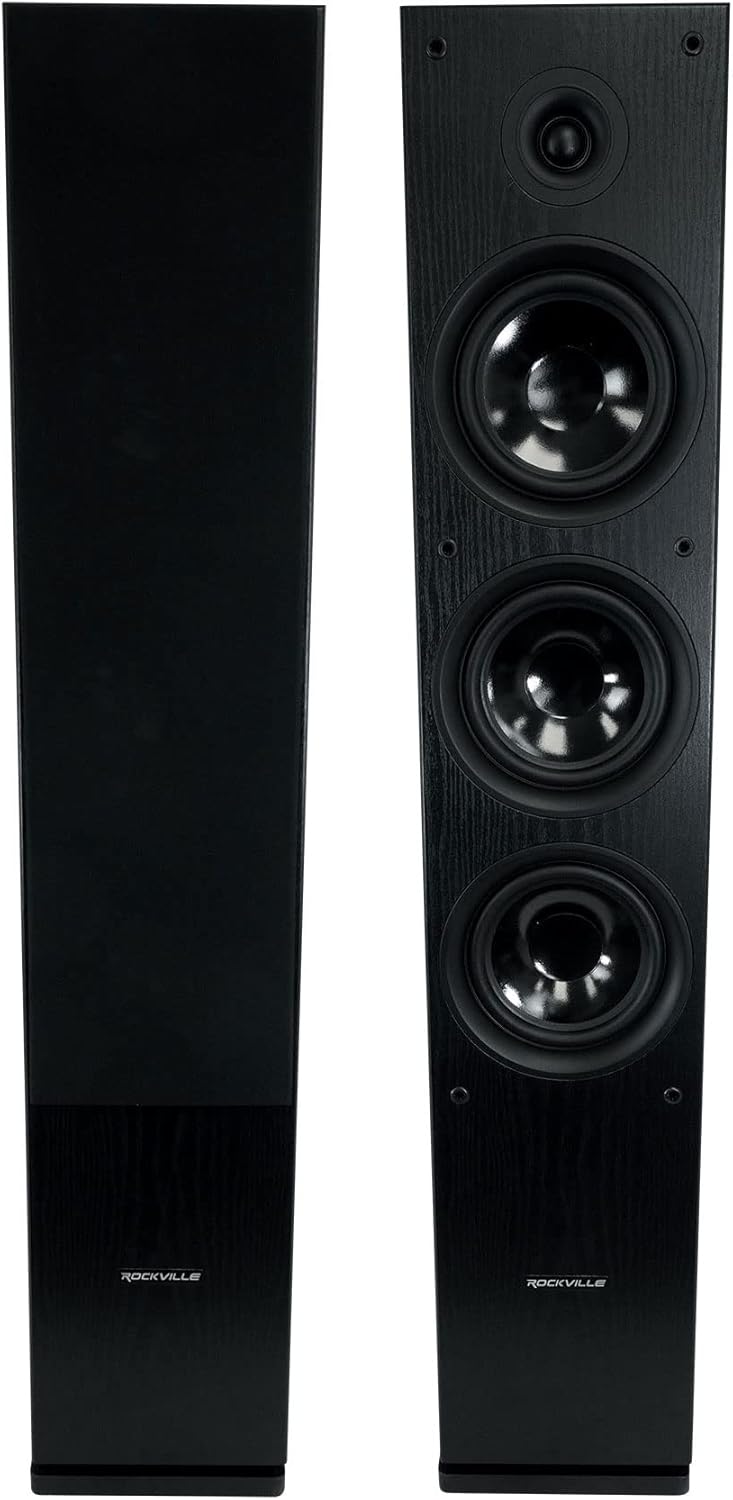 Rockville (2) RockTower 68B Black Home Audio Tower Speakers Passive 8 Ohm
