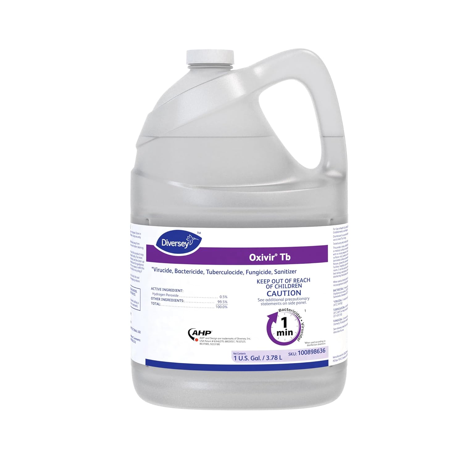 Oxivir Diversey 100898636 Tb One-Step Liquid Disinfectant Cleaner, Hospital Grade Accelerated Hydrogen Peroxide AHP, No Fragrance Added, Ready-to-Use, 1-Gallon