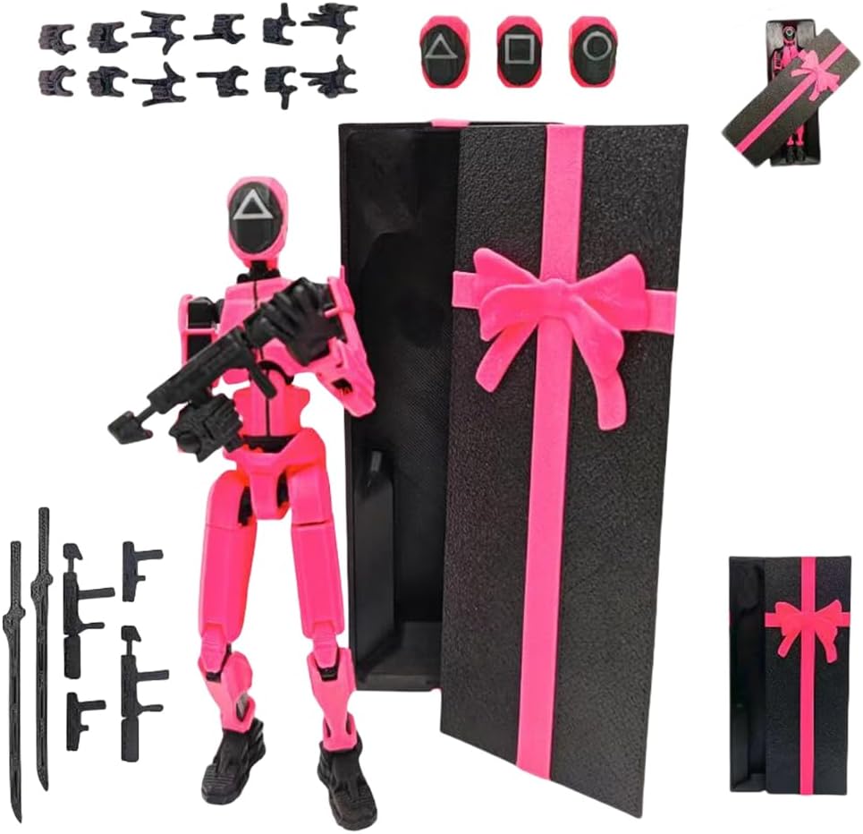 HTU Korean Game T13 Assembly Completed 3D Printed Action Figure, Simulated Squid TV Masked Soldier Robot, Desk Decoration for Squid TV Fans