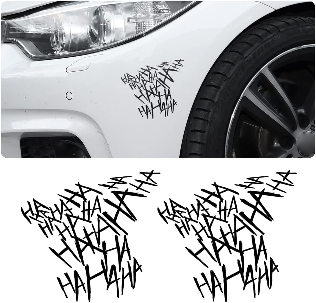 2PCS Joker Haha Car Windshield Stickers, Serious Evil Auto Body Window Bumper Laptop Cooler Cup Decals, PET Personalized Vehicle Decorations, 8'' Universal for Boats Trucks Motorcycles (Black)