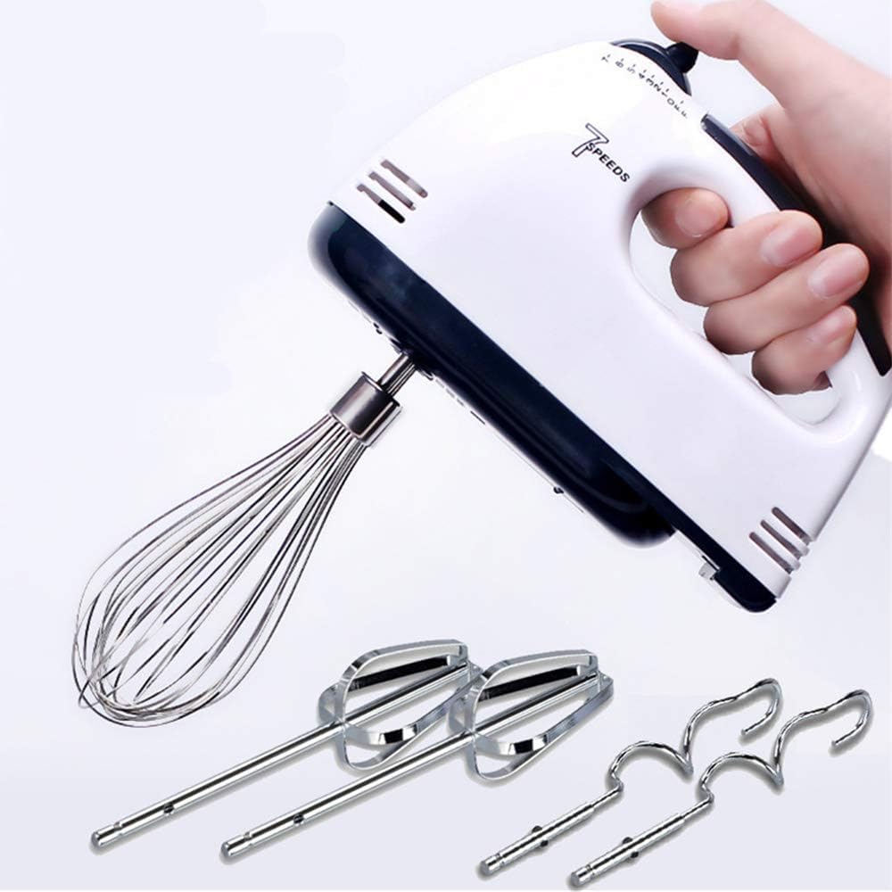 7 Speed HandMixer Electric Handheld,Portable Kitchen Mixer with Easy Button and 5 Attachments(2Dough Hooks,1Whisk,2Beaters) Food Blender Whisk Dough Hooks for Cookies,Cakes, Dough, Batters,&More