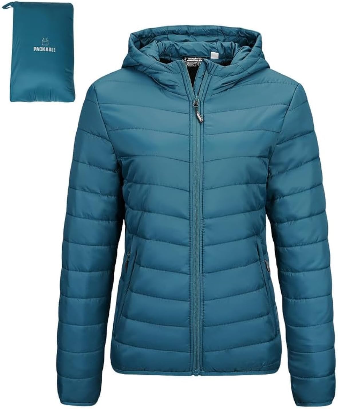 Outdoor Ventures Women's Winter Lightweight Puffer Jacket with Hood, Warm, Short, Packable, Quilted, Transitional, Padded Jacket for Ladies, Lined for Hiking, Travel
