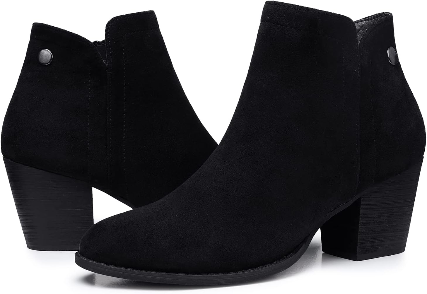 SHIBEVER Women's Ankle Boots Heel: Chunky Low Heeled Almond Toe Short Booties with Zipper Faux Suede Dress Western Fall 2025 Shoes