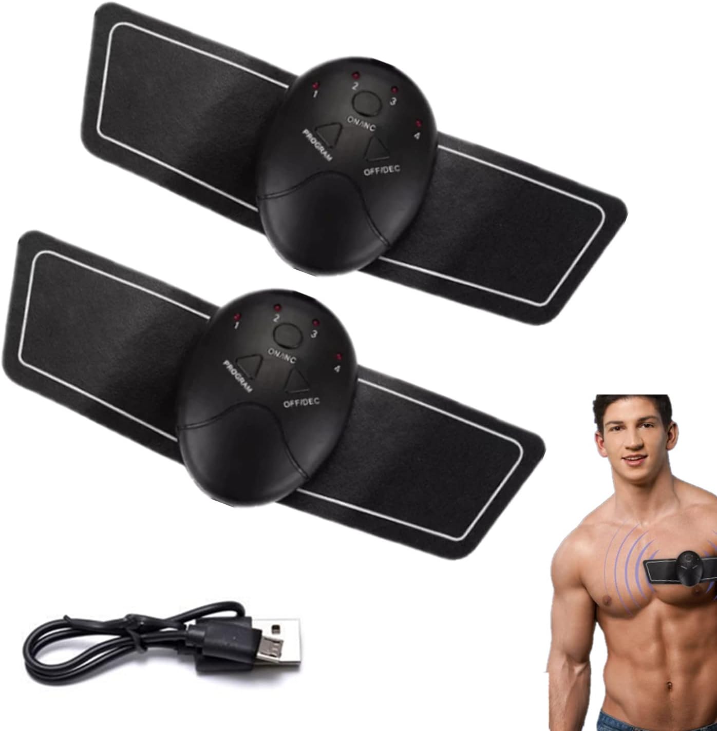 2pcs Pecbuilder EMS Chest Trainer for Men, EMS Muscle Stimulator, USB Stomach Muscle Toner, 6 Modes EMS Lymphatic Relief Neck Massage for Chest Neck Arms Back Shoulders Legs (2PCS)