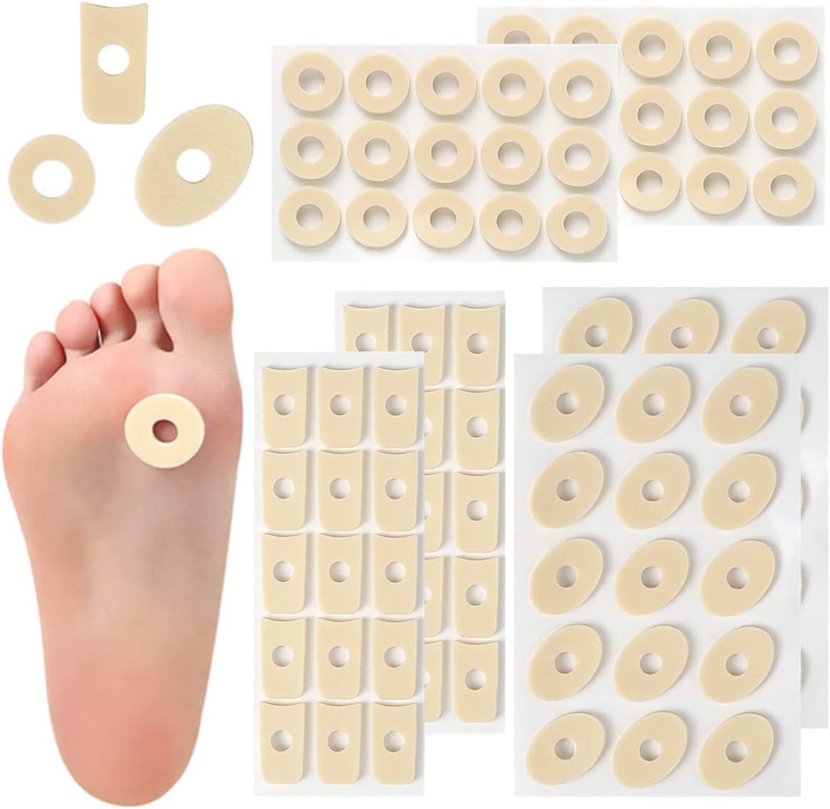 90 Pieces Corn Cushions, Soft Latex Foam Self Adhesive Callus Pads Corn Pad for Foot Toe Callus Anti Friction Reduce Foot and Heel Pain, 3 Models