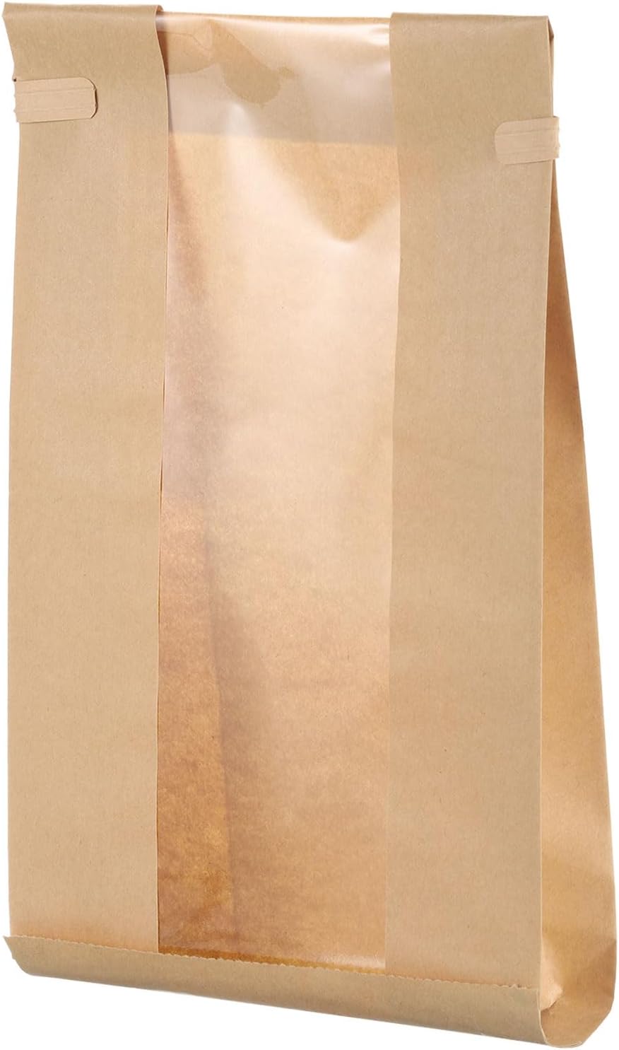 sourcing map 100pcs Bakery Bags with Window, Tin Tie Tab Lock Bags, Kraft Paper Bags for Cookies, Candy, Chocolate (Brown 11.8x4.7inch)