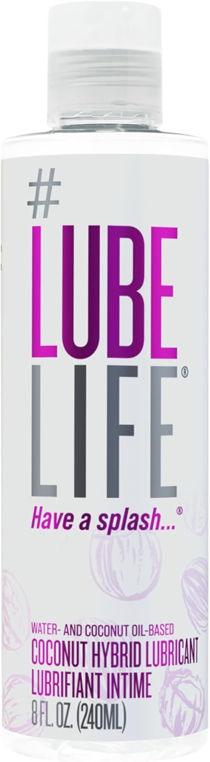LubeLife Coconut Hybrid Lube –Water & Coconut Oil Personal Lubricant – Smooth, Skin-Safe Formula with Easy Clean for Privacy & Toys, 8 Fl Oz