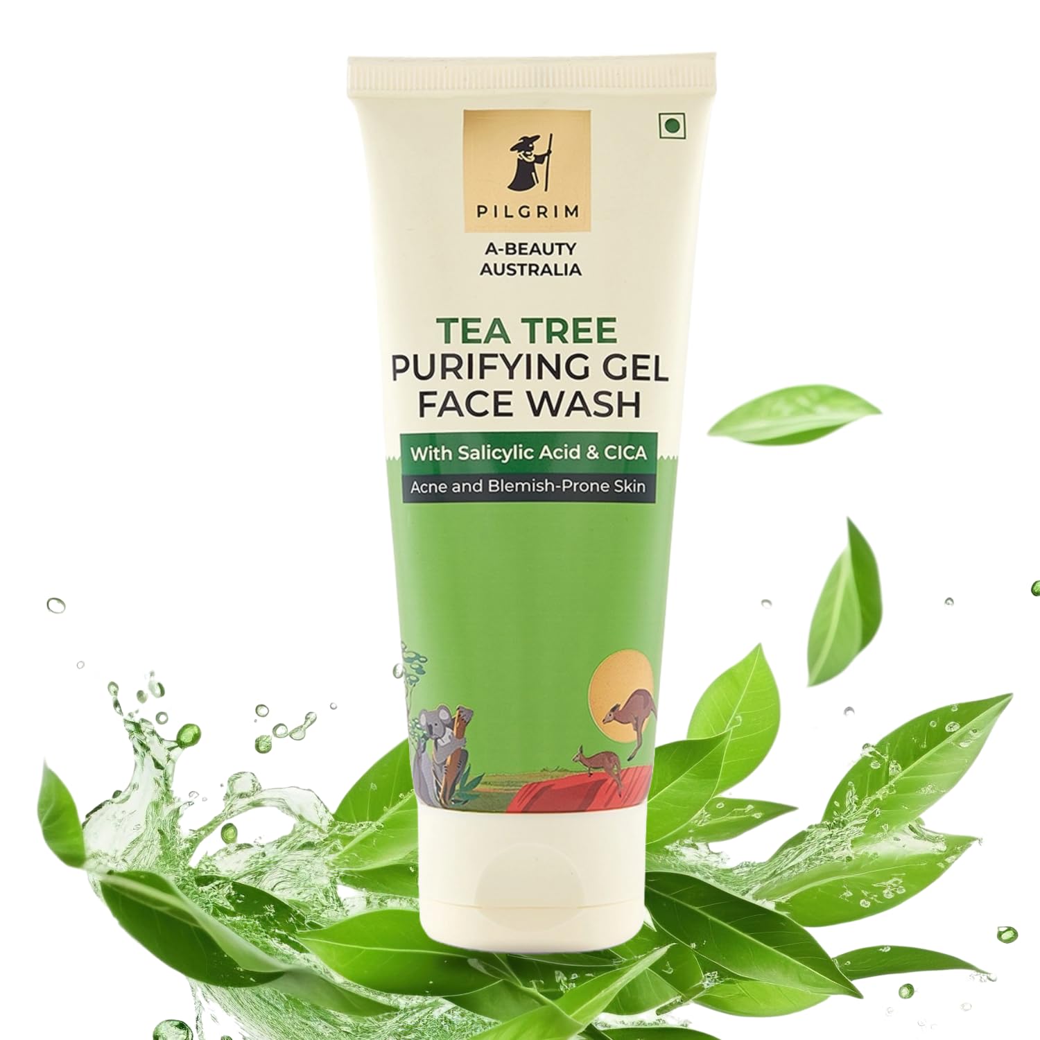 Pilgrim Tea Tree Gel Face Wash | Hydrating Facial Cleanser with Salicylic Acid & CICA | Gently Exfoliates, Unclogs Pores & Fights Acne for Clear, Healthy Skin | 3.38 Fl Oz (100ml)