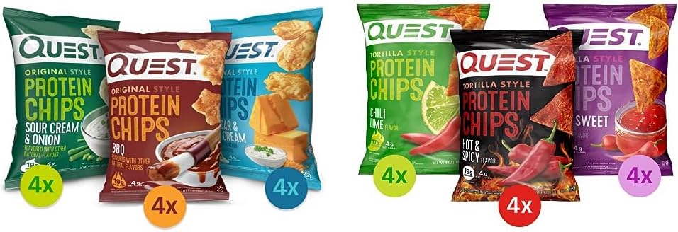 Quest Nutrition Protein Chips Variety Pack (12 count) and Quest Nutrition Tortilla Style Protein Chips Spicy Variety Pack (12 count)