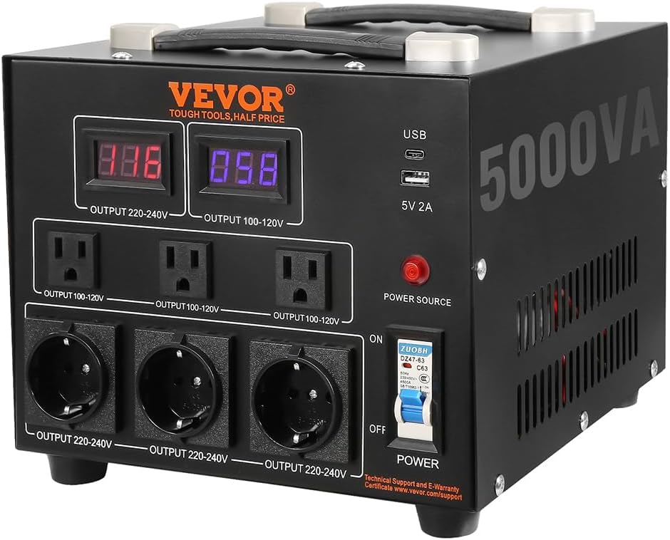 VEVOR 5000W Voltage Converter Transformer Step Up/Down 220V-110V 110V-220V