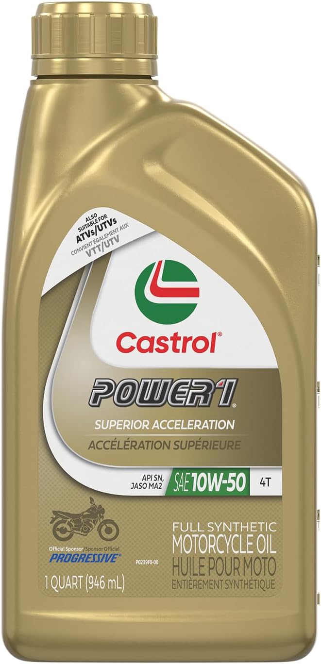 Castrol Power1 4T 10W-50 Full Synthetic Motorcycle Oil, 1 Quart, Pack of 6