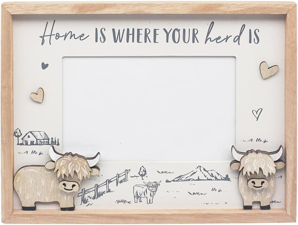Lesser & Pavey Love & Affection HIGHLAND COW WOODEN FRAME | Rustic Picture Frame for Posters & Photos | Large Wooden Frame for Wall & Tabletop | Stylish Puzzle & Movie Poster Frame for Home & Office