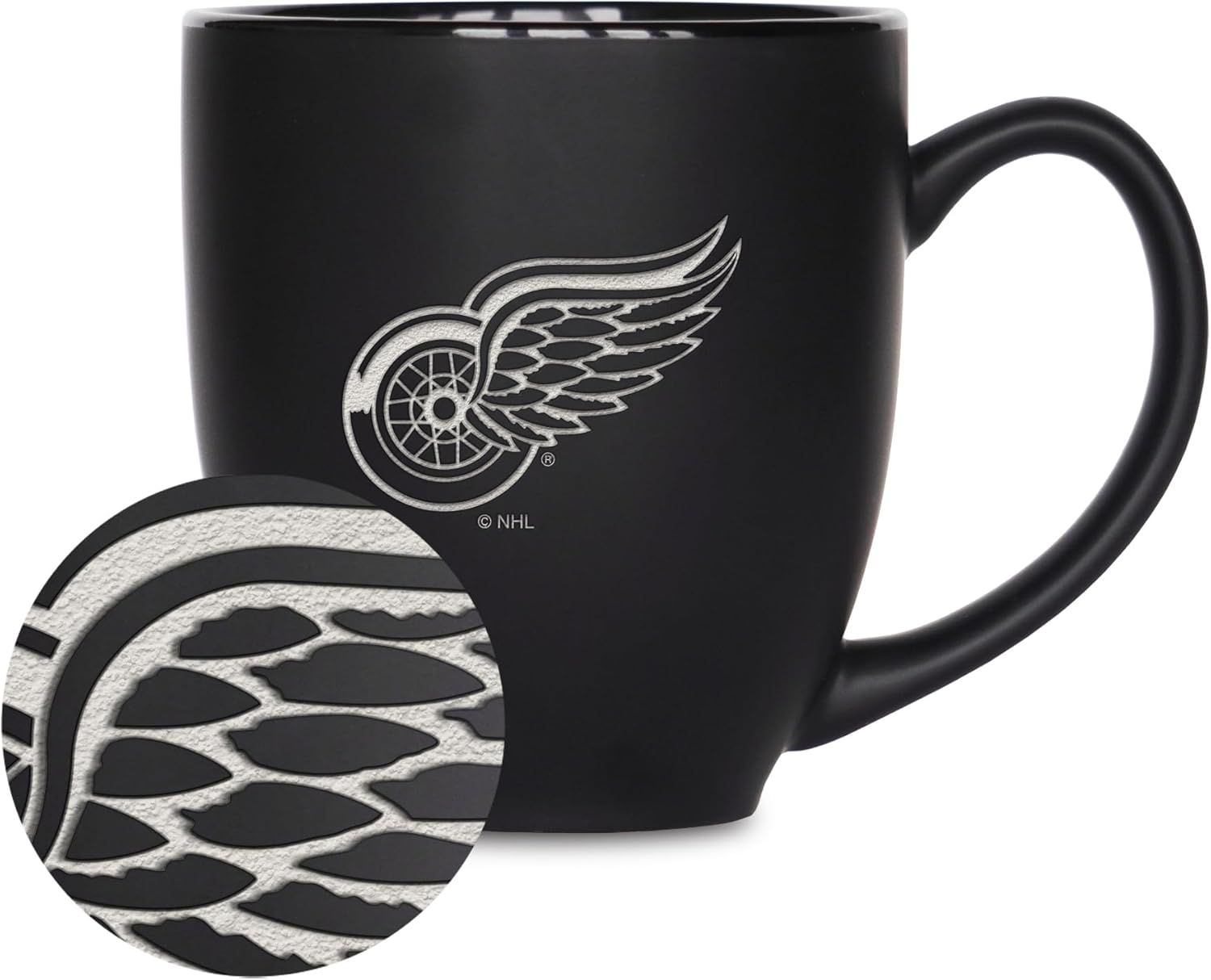 Rico Industries NHL Hockey 16oz Laser Engraved Matte Black Ceramic Bistro Mug - for Hot or Cold Drinks