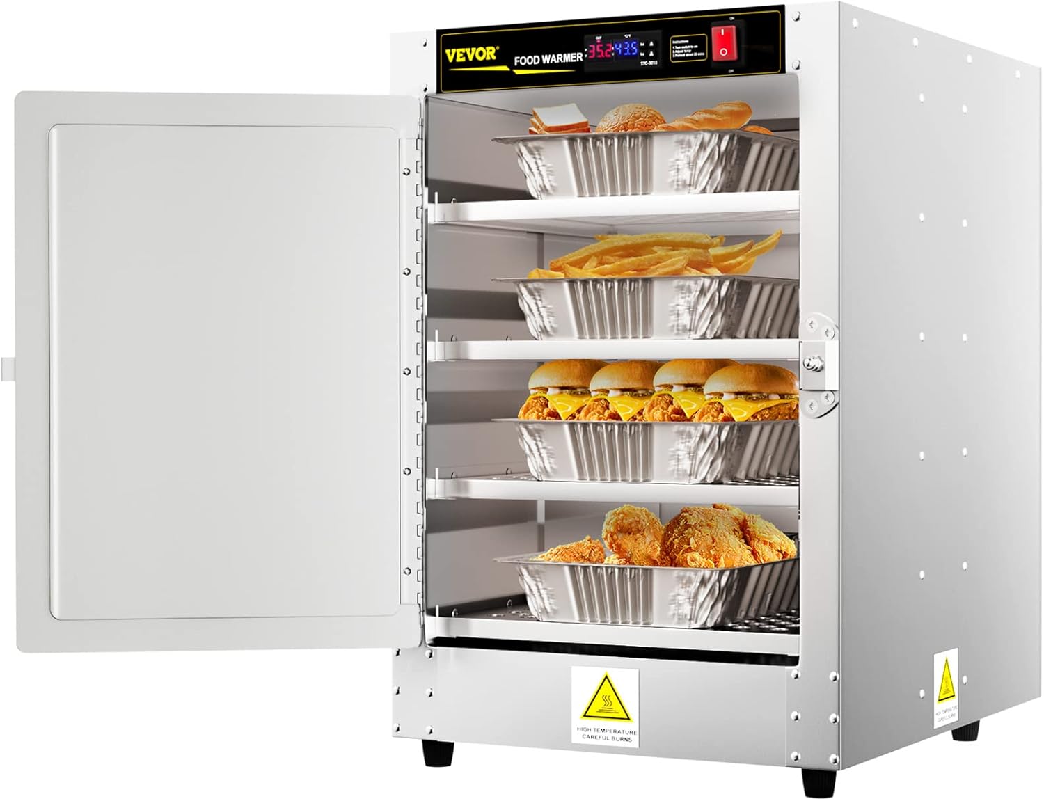 VEVOR Hot Box Food Warmer, 16"x22"x24" Concession Warmer with Water Tray, Four Disposable Catering Pans, Countertop Pizza, Patty, Pastry, Empanada, Concession Hot Food Holding Case, 110V