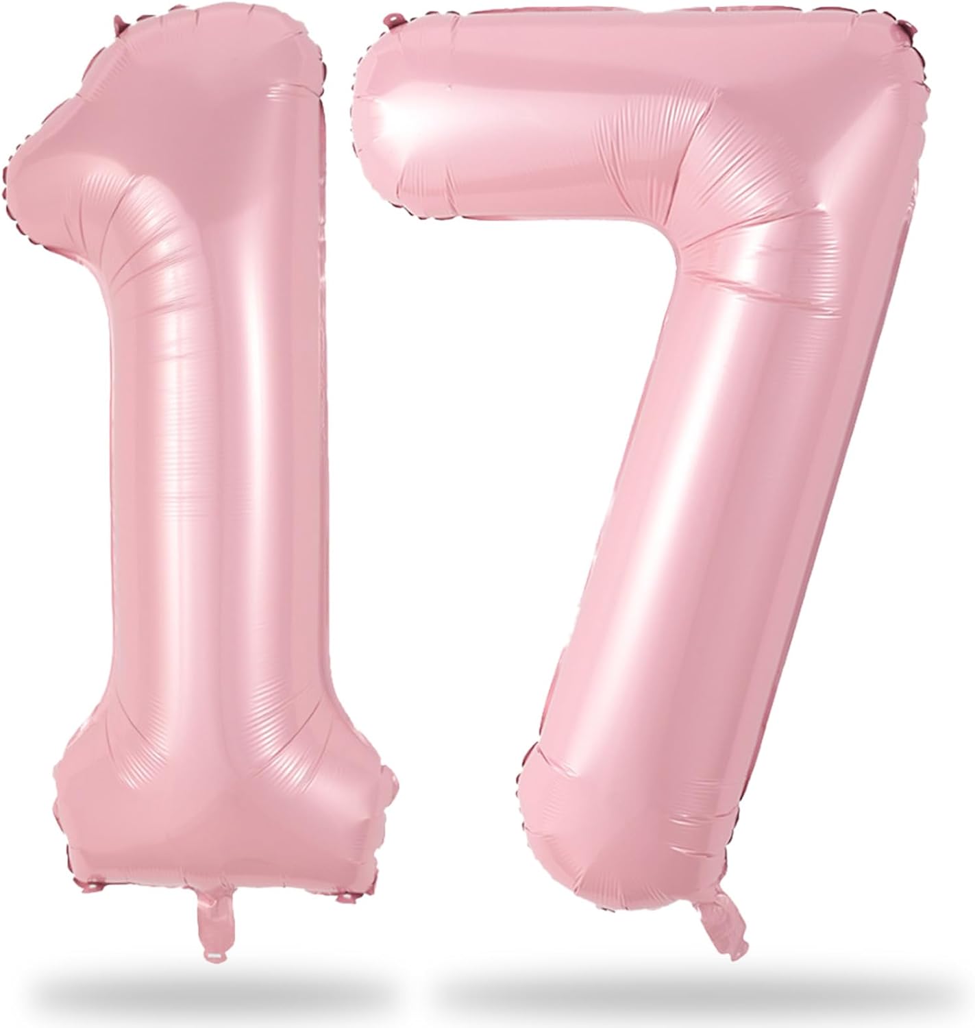 Large Light Pink 17 Balloon, Foil Number 1 & 7 Helium Balloon, 40 Inch Mylar Self Inflating Number 17 Balloon Pastel Pink for Girls 17th Birthday Party Decor Women Anniversary Decorations Supplies