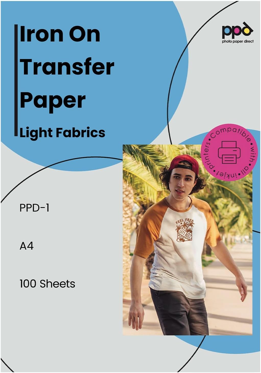 PPD 100 Sheets A4 Iron-on Heat Transfer Paper Light Fabrics Inkjet
