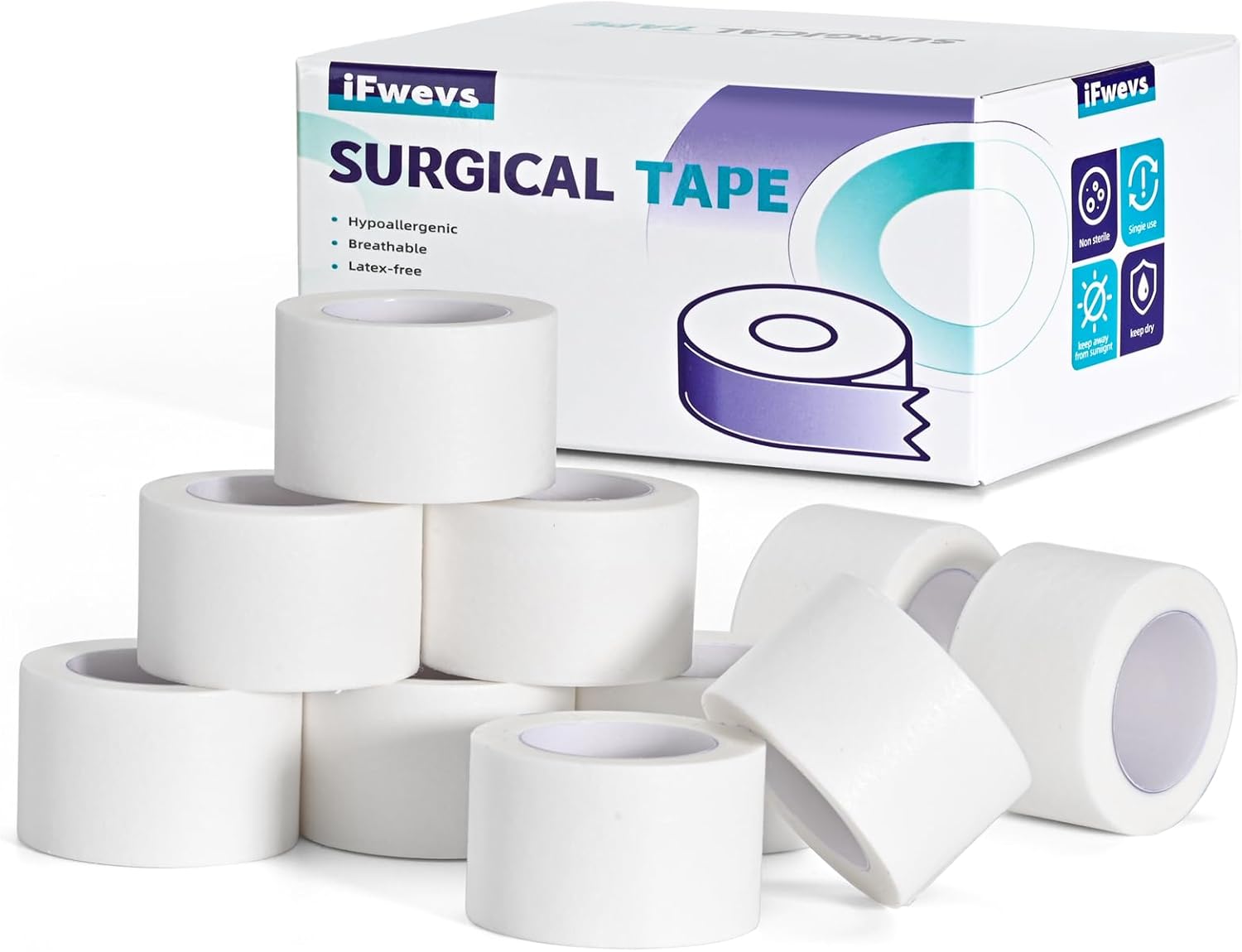 Paper Medical Tape 10 Rolls - 1" x 10 Yards Latex-Free & Hypoallergenic Soft Paper Surgical Tape, Applicable to Surgical Tape for Skin, Dressings, Wound First Aid Tape