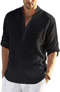 COOFANDY Men's Cotton Linen Henley Shirt Long Sleeve Hippie Casual Beach T Shirts