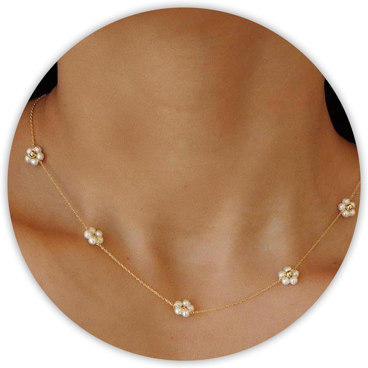SmileBelle Pearl Necklaces for Women, Daisy Pearl Choker as Y Shaped Pearl Jewelry Gold Heart Necklace for Anniversary Birthday Gifts White Baroque Necklace as Wedding Jewelry