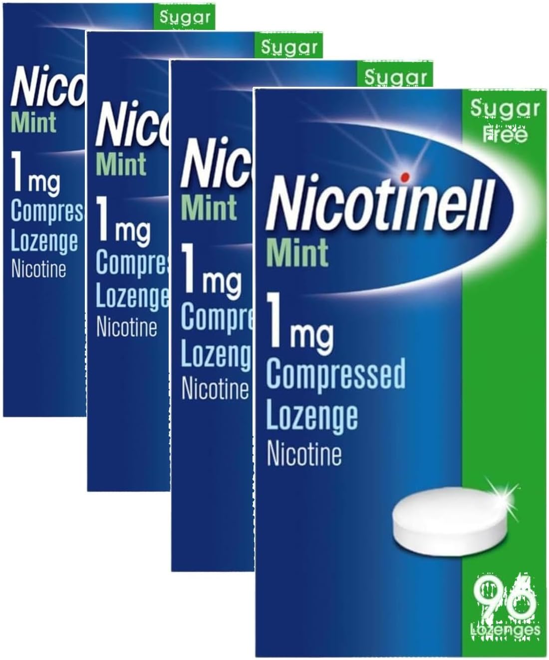 Nicotinell Mint Lozenge 1mg (96 Lozenges), Stop Smoking Aid, Sugar Free Nicotine Lozenges, Fresh Mint Flavour, 1mg Regular Strength for Light Smokers, Quit Smoking Aid (Pack of 4)