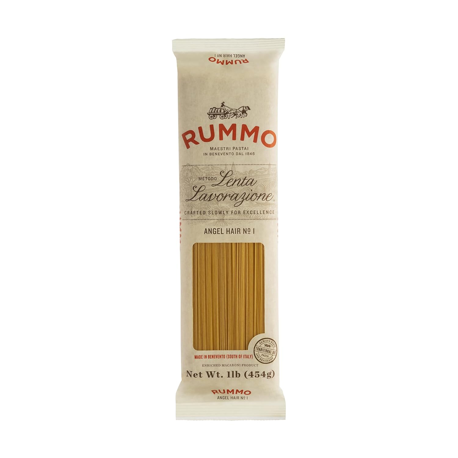 Rummo Angel Hair Pasta N.1 - Dry Noodles, Durum Wheat Angel Hair, Skinny Pasta, Thin Noodles - 16 Ounces (Pack of 5)