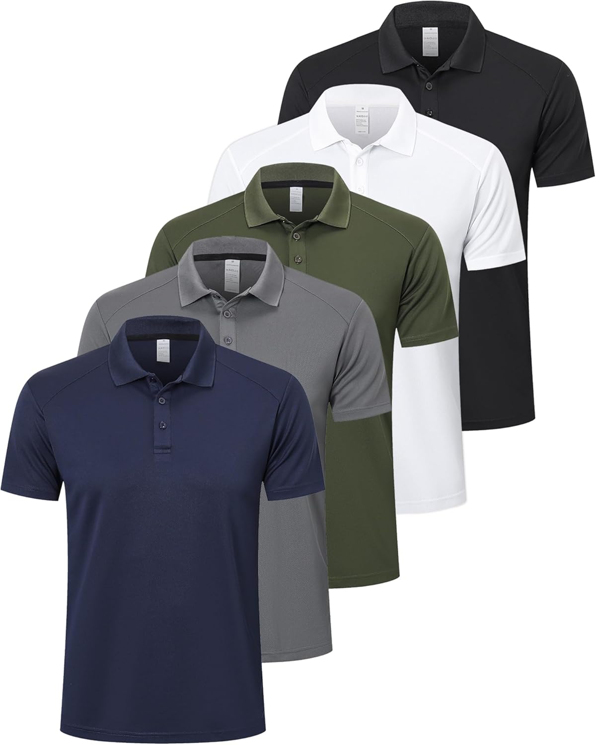 ZENGVEE 1 or 5 Pack Men's Polo Shirts Breathable Quick-Dry Moisture Wicking Workout Golf Gym Sport Polo T Shirts Casual Collared Tennis Top