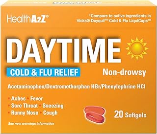 HealthA2Z® Daytime | Cold & Flu Medicine | Powerful Multi-Symptom Daytime(20 Softgels) (Daytime Cold & Flu Medicine (20 Count Pack of 1))