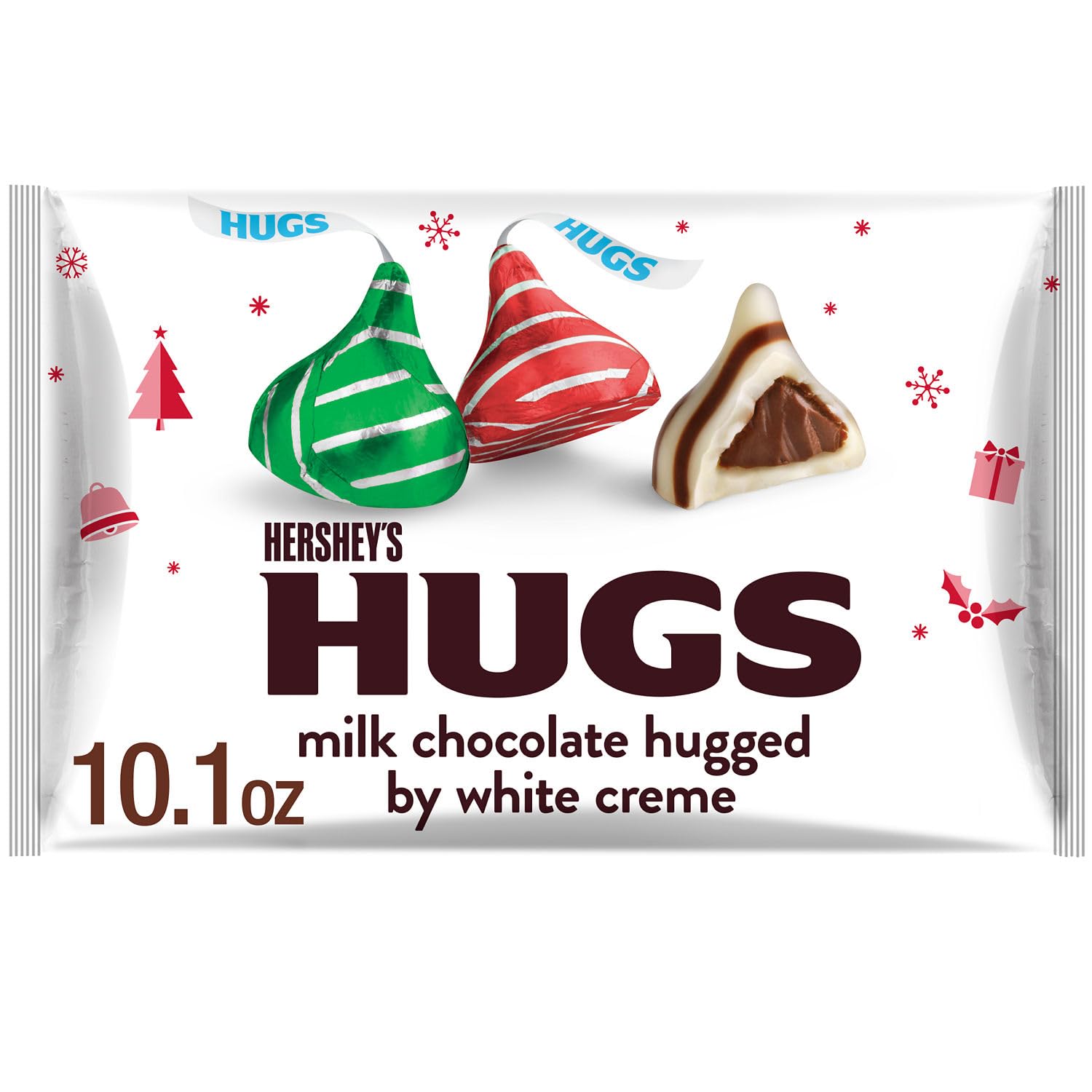 HERSHEY'S HUGS Milk Chocolate Hugged by White Creme, Christmas Candy Bag, 10.1 oz