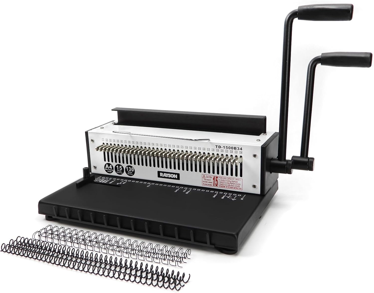 RAYSON Wire Binding Machine, 34-Hole, Binds 130 Sheets, TD-1500B34 | Durable metal construction, Free binding supplies included, Easy to use