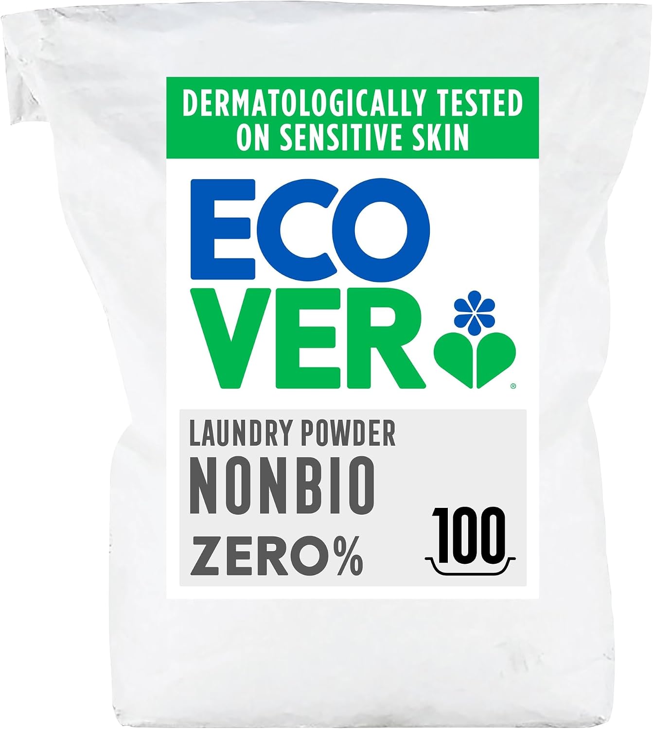 Ecover Zero Non-Bio Laundry Detergent Powder, for Sensitive Skin, Laundry Washing Detergent for Baby Laundry, 1 x 100 Washes, 1 x 7.5KG