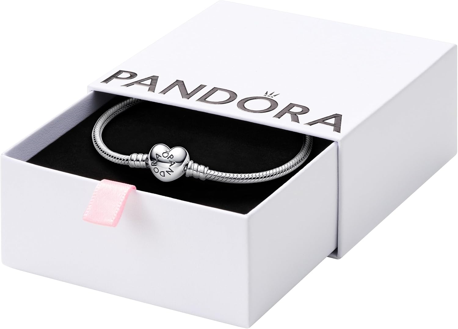 PANDORA Heart Clasp Snake Chain Bracelet - Heart Clasp - Romantic Jewelry for Her with Gift Box - Compatible Moments Charms