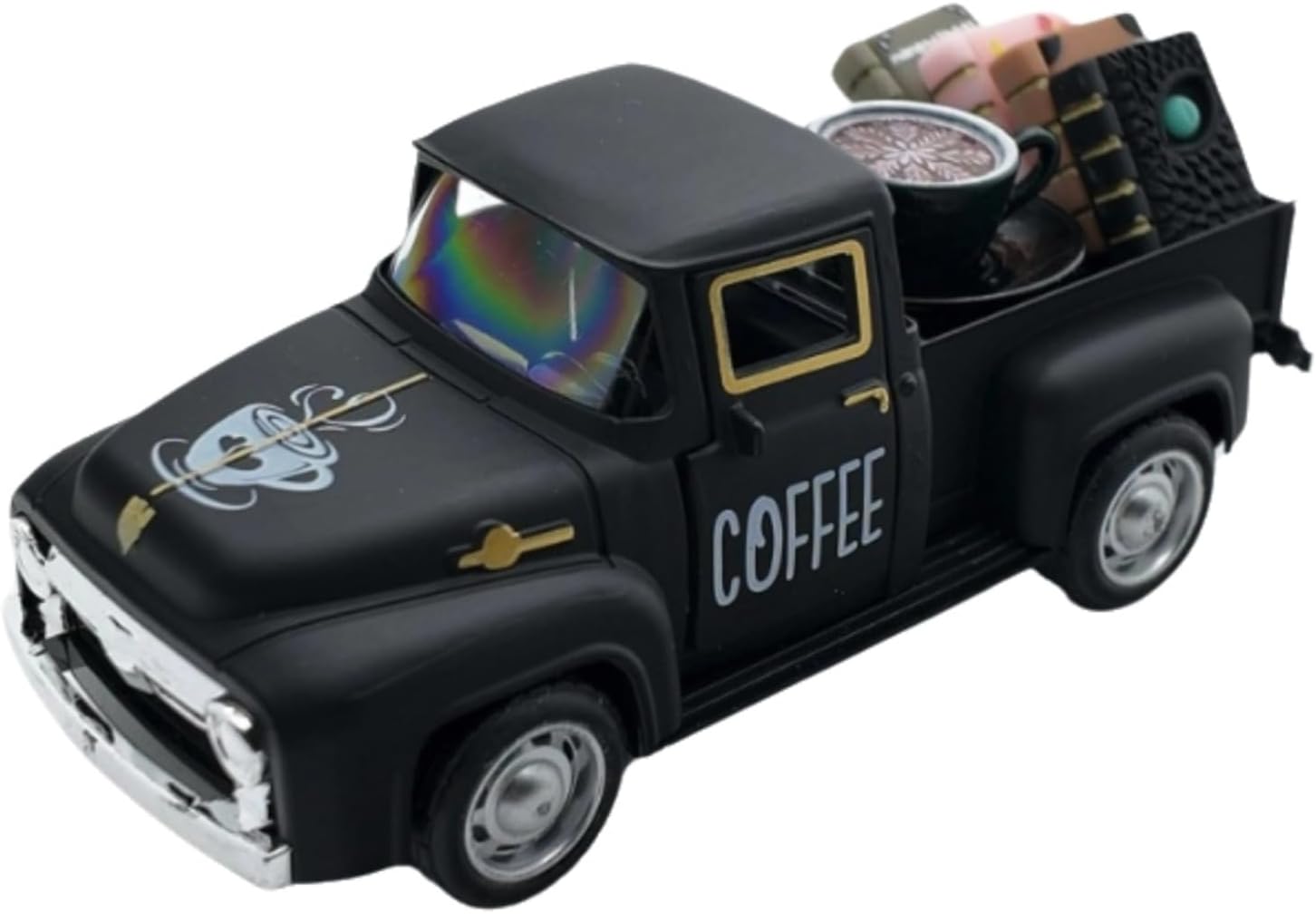 Vintage Small Metal Pickup Truck with the mini Coffee Decor and the 4 Books & Coffee Decorations for Coffee Bar & Farmhouse Kitchen Decor & Coffee Station Decor | Rustic Home & Coffee Shop Decor