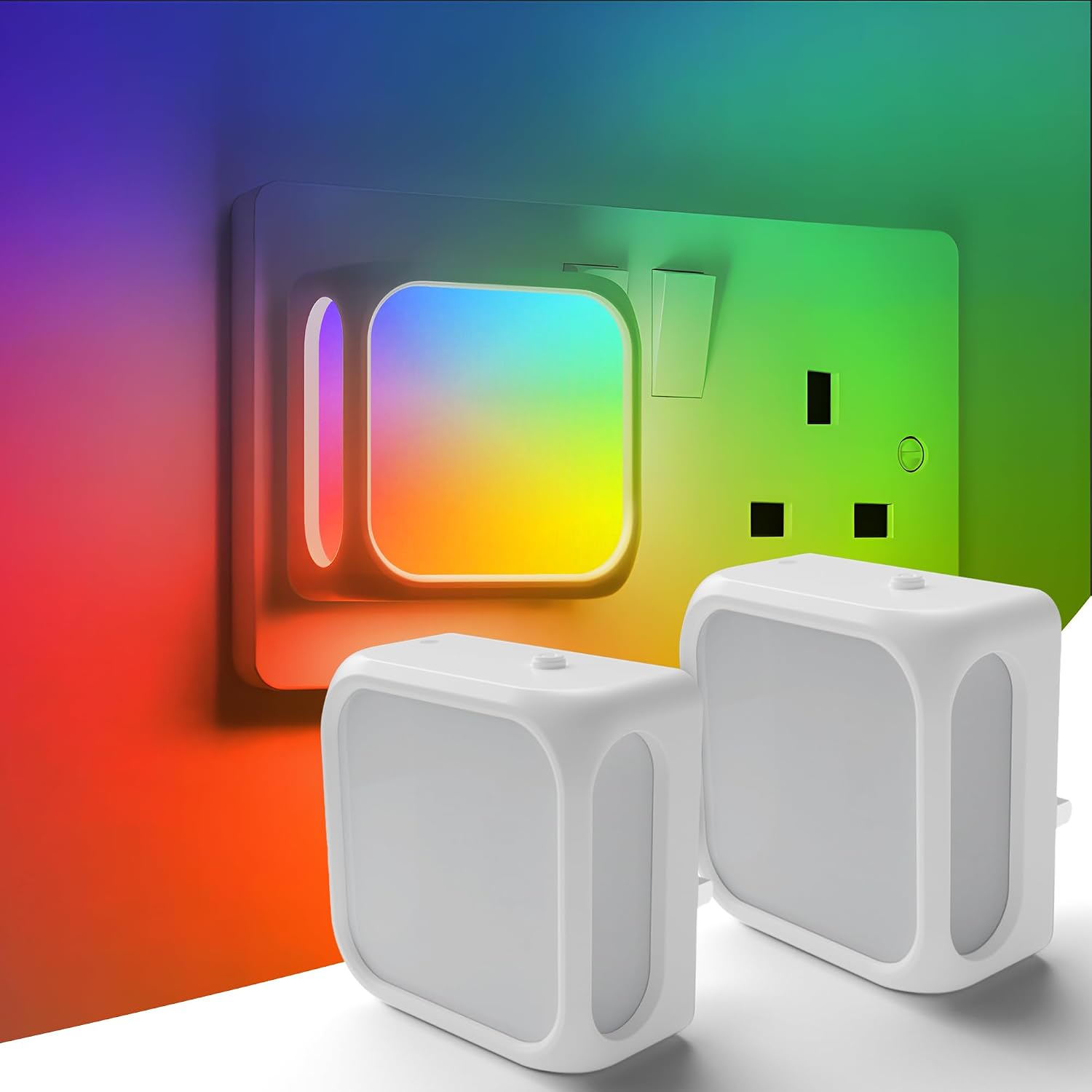 PURSNIC Night Light Plug in Wall, Dusk to Dawn, Warm White + RGB, 2 Pack
