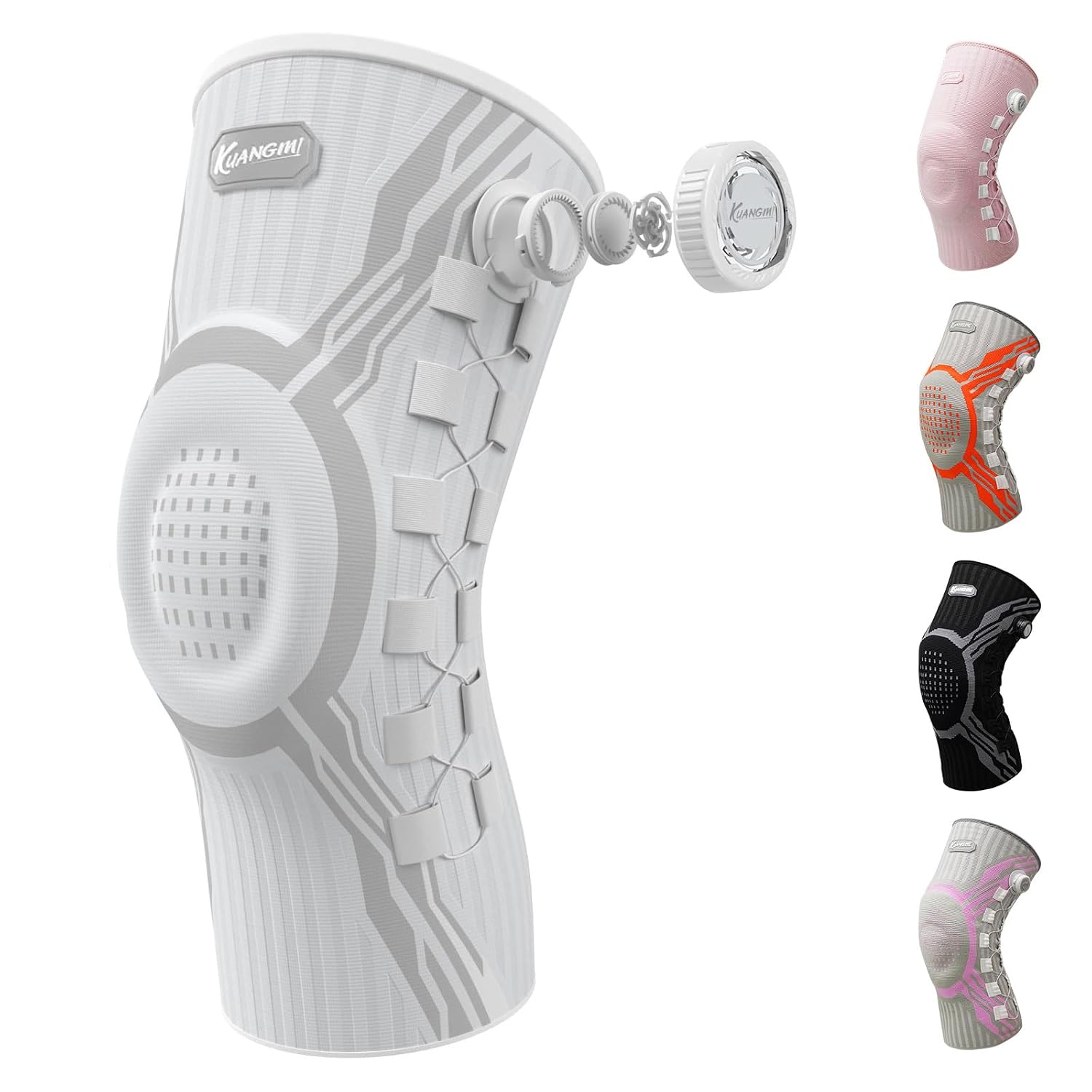 Kuangmi Knee Brace for Support - Adjustable Compression for Arthritis, ACL, Meniscus Tears - Relieves Knee Pain for Men, Women, Sport & Exercis,Long-W-L-2XL