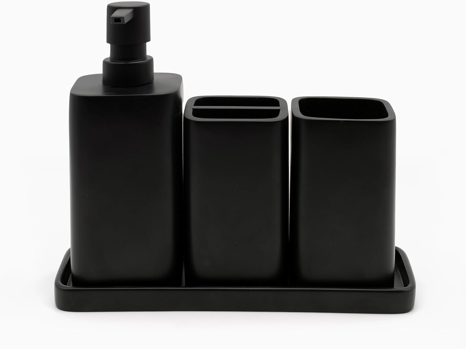 zccz Bathroom Accessory Set - 4 Piece Organiser with Toothbrush Holder, Soap Dispenser, Tumbler and Tray - Black Matte Accessories