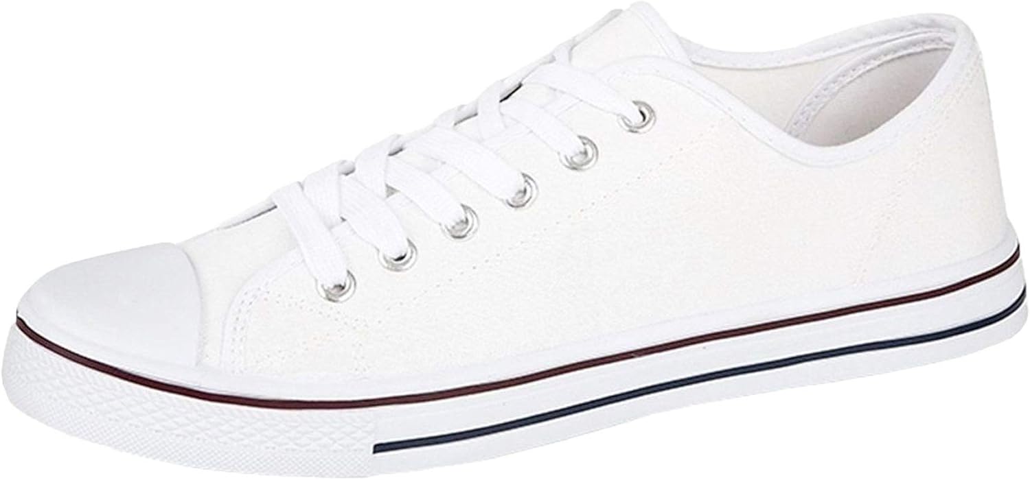 Ladies Canvas Shoes Plimsole Trainer Pumps Womens Lace Up Flat Shoes