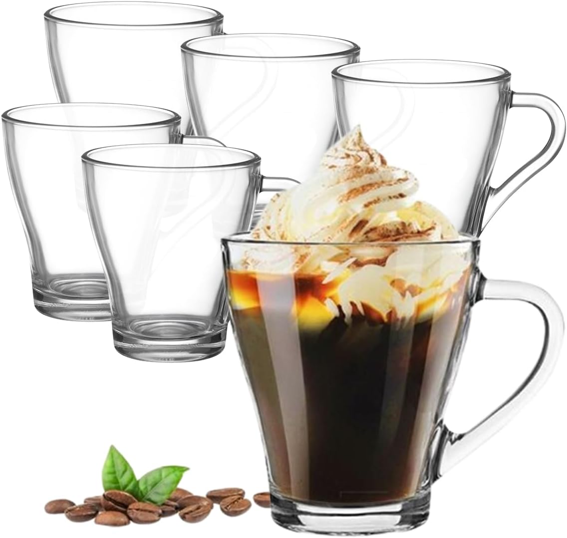 Glass Tea/Coffee Cup with Handle Perfect for Espresso Cappuccino Hot Chocolate Hot Drinks Gusto Coffee Uniquely Designed High-Temperature Resistant Latte Cup-260ml