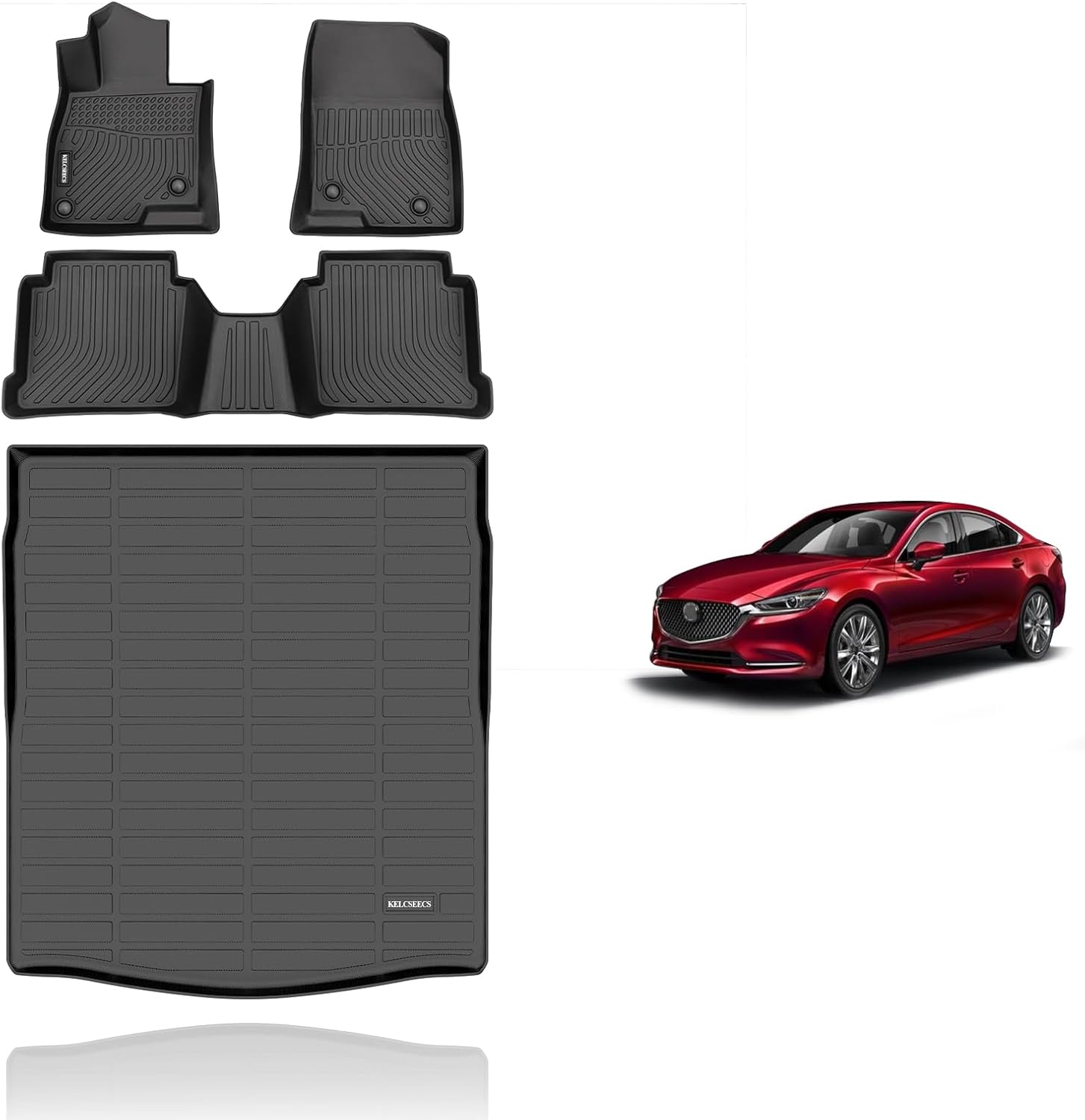 KELCSEECS® Floor Mats & Cargo Liner Custom for 2014 2015 2016 2017 2018 2019 2020 2021 Mazda 6 All Weather Protection TPE Floor Liners Front & Rear Row Full Set Mazda 6 Accessories Black