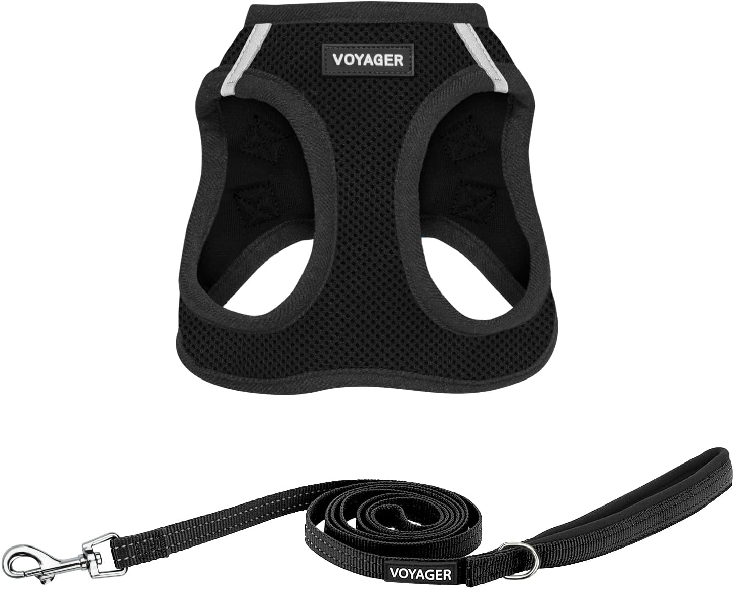 Voyager Step-in Air All Weather Mesh Harness and Reflective Dog 5 ft Leash Combo with Neoprene Handle, for Small, Medium and Large Breed Puppies by Best Pet Supplies - Set (Black), L