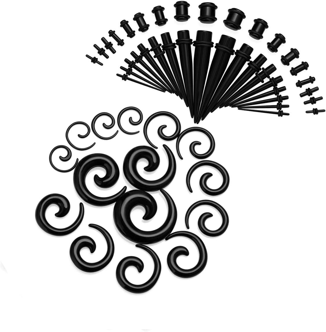 JDXN Acrylic Ear Stretching Kit Tapers Plugs Silicone Tunnels Gauges Expander 14G-00G Jewelry 50 Pieces Set