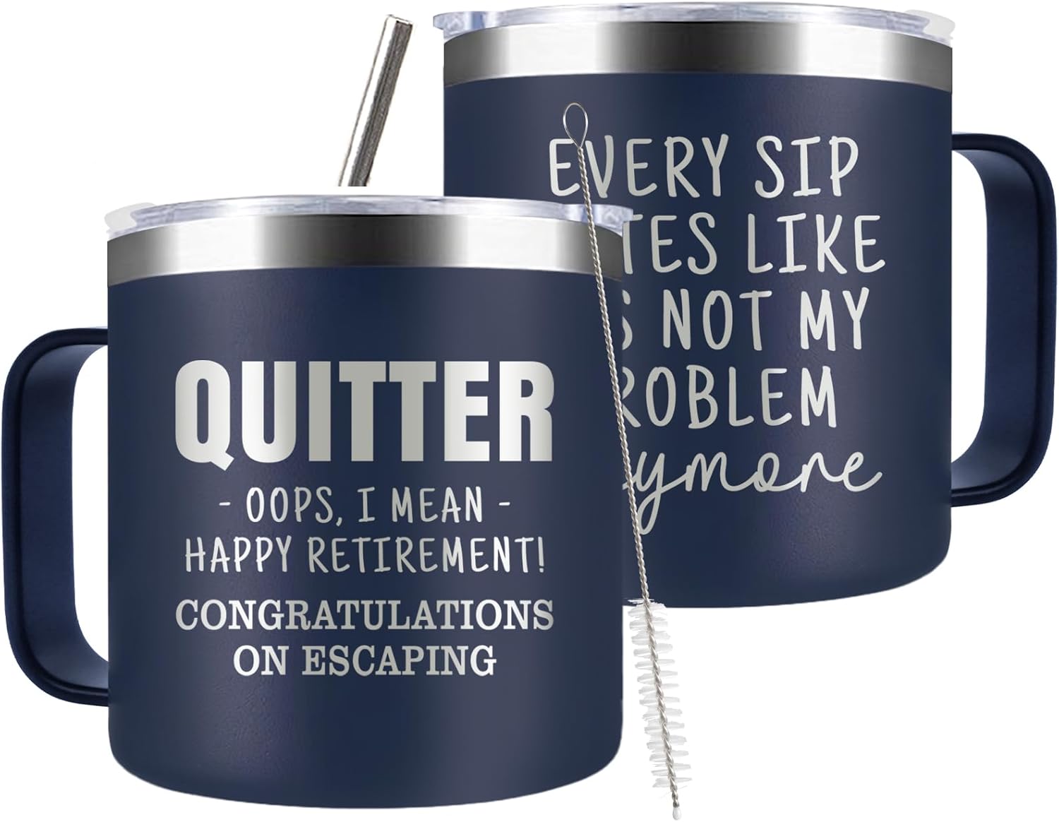 Funny Retirement Gifts For Men - Quitter I Mean Happy Retirement Coffee Mug with Handle, 14oz Retired Cup Mug Gifts for Coworker Leaving,Teachers,Doctors, Boss,Friends,Dad Navy Blue