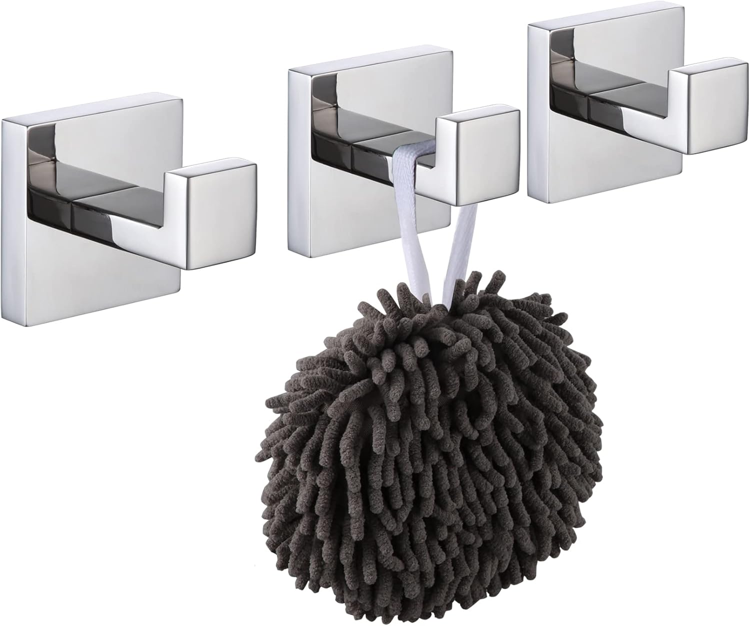 KOKOSIRI Bathoom Towel Hook Wall Mount Square Bath Robe Hook Coat Hook Kitchen Garage Heavy Duty SUS 304 Stainless Steel 3 Pack Polished Chrome B1010CH-P3