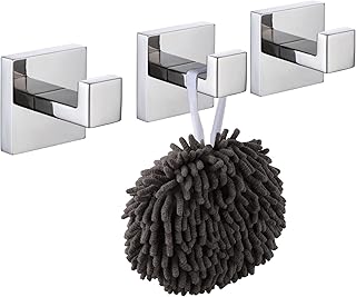 KOKOSIRI Bathoom Towel Hook Wall Mount Square Bath Robe Hook Coat Hook Kitchen Garage Heavy Duty SUS 304 Stainless Steel 3 Pack Polished Chrome B1010CH-P3